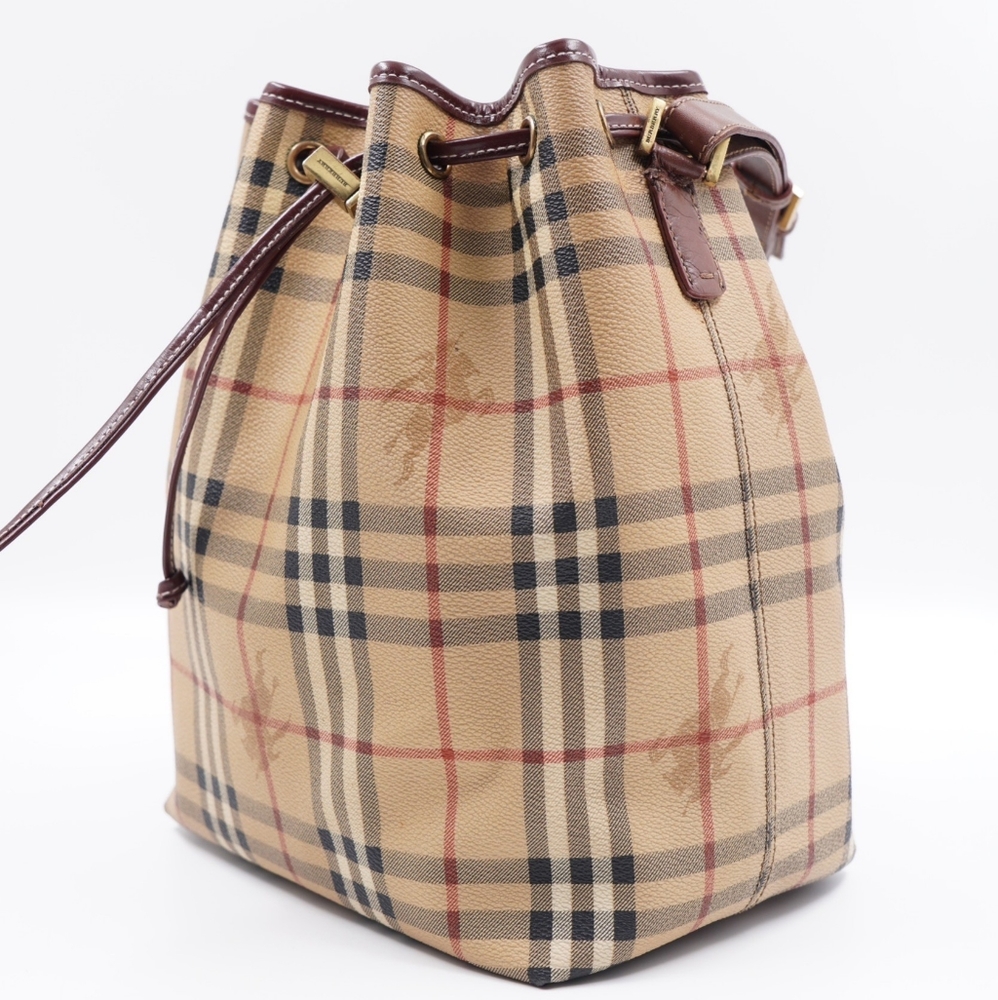 U15❤️ BURBERRY Haymarket Check Drawstring Bucket Bag - Picture 12 of 14